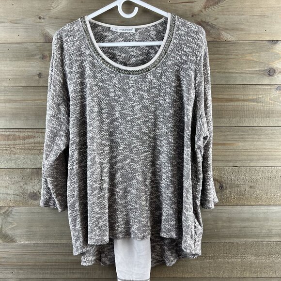 Maurices Womens Shirt 3/4 Sleeves Heathered Knit Beaded Neckline Size 2 2X - Picture 1 of 9